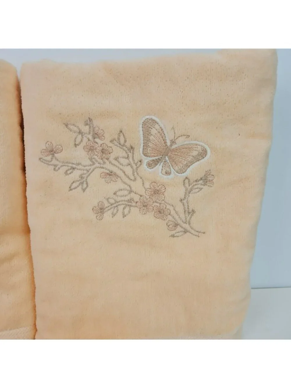 Vintage NTW Set USA Towels 2 Full Size 2 Washcloths Pink Butterfly Embroidered